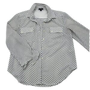 Jones New York Womens Black & White Polka Dot‎ Button-Up Blouse Size M